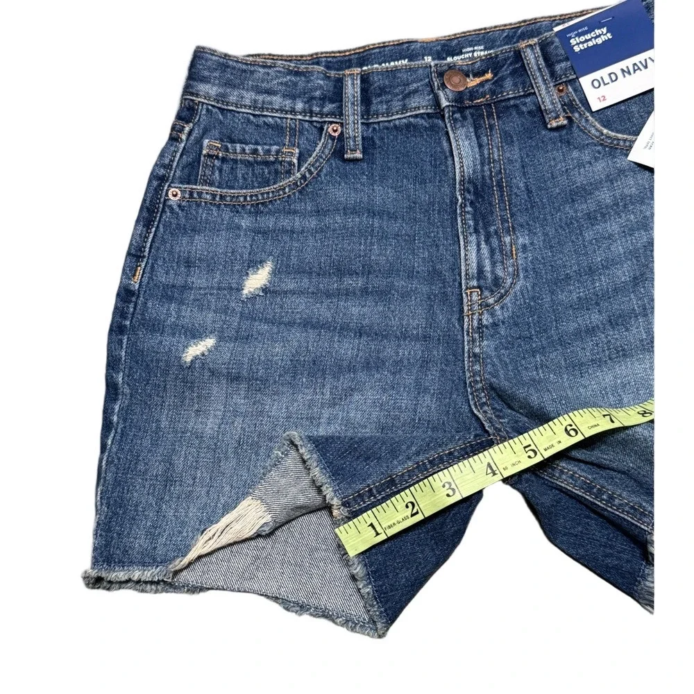 Old Navy High-Rise Slouchy Straight Distressed Denim Shorts Girl Size 12